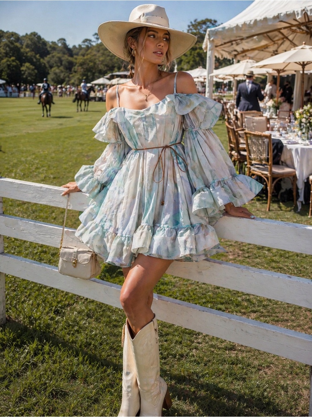 Zimmermann Pastel Watercolor Mini Dress in Cream, Blue & Green size 1 oversized